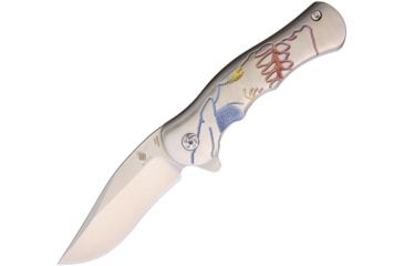 Image of Kizer Cutlery Dorado Skully M390 Folding Knife,3in,Bohler M390 Steel,Clip Point,Stonewash,Brushed Titanium Handle KI3455A2