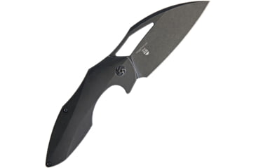Image of Kizer Cutlery Megatherium Left Handed Folding Knife, 4in Black Stonewash Cpm S35Vn SS Blade, Black Titanium Handle, Pocket Clip, Thumb Pull, Left Hand Version, Black Nylon Storage Case, KI4502L2