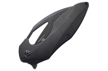 Image of Kizer Cutlery Megatherium Left Handed Folding Knife, 4in Black Stonewash Cpm S35Vn SS Blade, Black Titanium Handle, Pocket Clip, Thumb Pull, Left Hand Version, Black Nylon Storage Case, KI4502L2