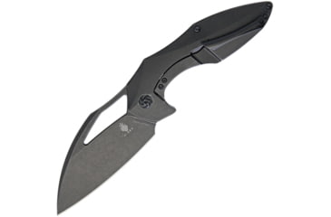 Image of Kizer Cutlery Megatherium Left Handed Folding Knife, 4in Black Stonewash Cpm S35Vn SS Blade, Black Titanium Handle, Pocket Clip, Thumb Pull, Left Hand Version, Black Nylon Storage Case, KI4502L2