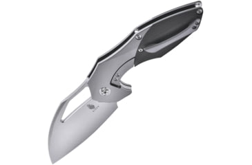 Image of Kizer Cutlery Megatherium Left Handed Folding Knife, 4in Stonewash Cpm S35Vn SS Blade, Matte Finish Titanium Handle With Carbon Fiber Inlay, Thumb Pull, Left Hand Version, Black Nylon Case, KI4502L1