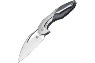 Image of Kizer Cutlery Megatherium Left Handed Folding Knife, 4in Stonewash Cpm S35Vn SS Blade, Matte Finish Titanium Handle With Carbon Fiber Inlay, Thumb Pull, Left Hand Version, Black Nylon Case, KI4502L1