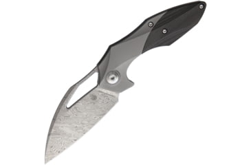 Image of Kizer Cutlery Minitherium Framelock Folding Knife, 3in Damasteel Blade, Gray Titanium Handle w/ Carbon Fiber Inlay, Odin Heim Pattern Blade, Black Nylon Pouch, KI3502D1