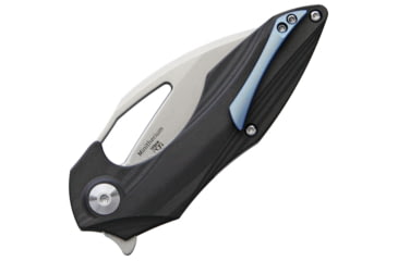 Image of Kizer Cutlery Minitherium Linerlock Folding Knife, 3in Stonewash S35Vn SS Blade, Carbon Fiber Handle, Thumb Pull, Pocket Clip, Black Nylon Pouch, KI3502