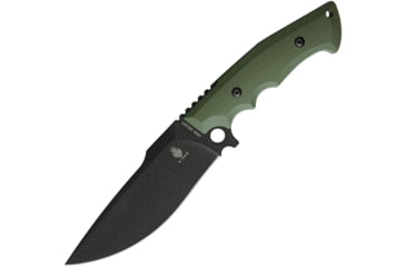 Image of Kizer Cutlery Salient E613 Knife, Salient E613 Fixed Blade, 11.88in Overall, 6in Black Powder Coated 1095Hc Steel Drop Point, Green Finger Grooved G10 Handle, Green Kydex Sheath, KI1023A2