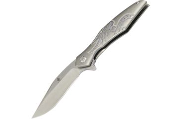 Image of Kizer Cutlery Trifecta Framelock Dragon Folding Knife,3.875in,CPM-S35VN Steel,Standard Edge,Stonewash,Titanium Handle KI5462A2