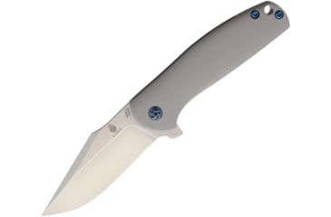 Image of Kizer Cutlery Ursa Minor Framelock Folding Knife, 3in Stonewash Cpm S35Vn SS Clip Point Blade, Gray Titanium Handle, Pocket Clip, Camo Nylon Case, KI3472