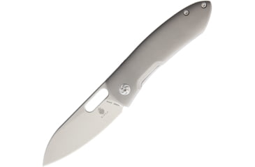 Image of Kizer Cutlery Wanderer Framelock Folding Knife, 3.5in Stonewash Cpm S35Vn SS Drop Point, Gray Matte Finish Titanium Handle, Thumb Pull, Pocket Clip, Camo Nylon Case, KI4500