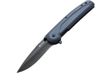 Image of Kizlyar Biker-Z V2 Folding Knife,3.625in,Gray Titanium AUS-8 Stainless Blade,Contoured 3D Textured Blue/Gray G-10 Handle KK0129