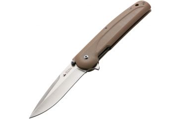 Image of Kizlyar Biker-Z V3 Folding Knife,3.625in,Satin D2 Steel Blade,Contoured 3D Textured Tan G-10 Handle KK0133