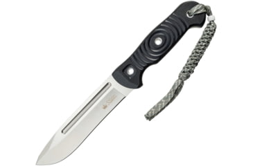 Image of Kizlyar Maximus Sleipner G10 Knife, 10.75in Overall, 5.75in Satin Drop Point, Black Grooved G10 Handle, Sleipner Steel Blade, Camo Nylon Sheath, KK0035