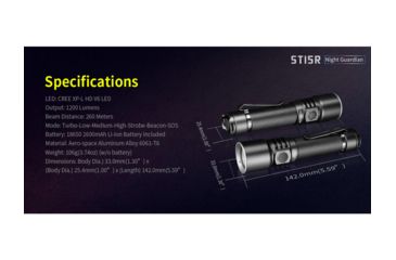 Image of Klarus ST15R Night Guardian Rechargeable LED Flashlight, Black, ST15R