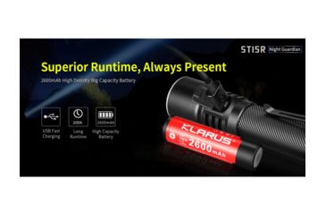 Image of Klarus ST15R Night Guardian Rechargeable LED Flashlight, Black, ST15R