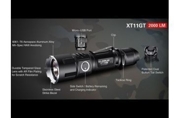 Image of Klarus XT11GT Rechargeable Tactical Flashlight - 2000 Lumens, Black, KLARUS-XT11GT