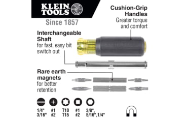 Image of Klein Tools 11in1 Magnetic Screwdriver/Nut Driver, Yellow/Black, 32500MAG