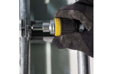 Image of Klein Tools 6in1 Multi-Bit Ratcheting Screwdriver, Stubby, Ph, Sl, Sq, Nut Bits, Black/Yellow, 32594