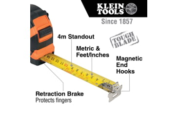 Image of Klein Tools 7.5 Meter Tape Measure, Magnetic Double-Hook, Orange/Black, 9375