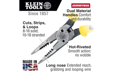 Image of Klein Tools All-Purpose Needle Nose Pliers, Spring Loaded, Cuts, Strips, 8.5In, Yellow/Black, J206-8C