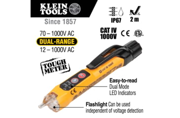 Image of Klein Tools Dual Range Non Contact Voltage Tester, 12 - 1000V AC, Flashlight, NCVT3P