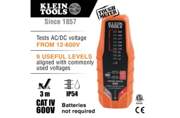 Image of Klein Tools Electronic AC/ DC Voltage Tester, 12 - 600V, Orange/Black, ET60