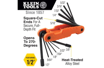 Image of Klein Tools Folding Hex Key Set -11 Fractional Inch-Sized Keys Pro, 70550