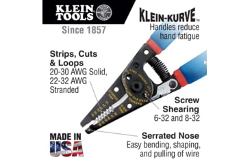 Image of Klein Tools Kurve Wire Stripper/Cutter Solid 20-30 AWG &amp; Stranded 22-32 AWG Wire Klein, 11057