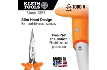 Image of Klein Tools Long Nose Side-Cutters Pliers, Insulated, 7In, Orange, D203-7-INS