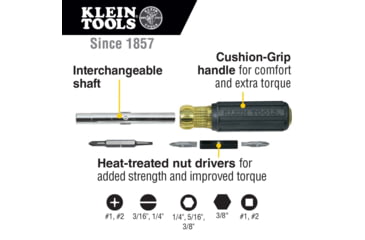 Image of Klein Tools Multi-Bit Screwdriver/Nut Driver, 10in1, Heavy Duty, Black/Yellow, 32557