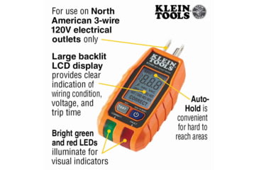 Image of Klein Tools GFCI Receptacle Tester w/LCD, Orange/Black, RT250