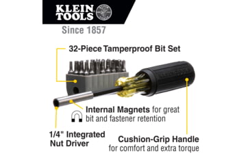 Image of Klein Tools Screwdriver w/32-Piece Tamperproof Bit Set Magnetic, 32510