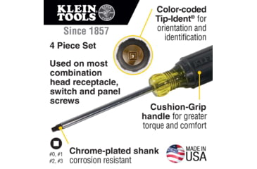 Image of Klein Tools Square Reces Screwdriver Set, 4Piece, Black/Yellow, 85664