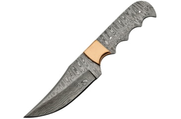 Image of Knifemaking Clip Point Blade w/Finger Grooved Handle, 8 3/4in Fixed Blade Knife, 8.75in Overall, 4.25in Damascus Steel Clip Point Blade, Finger Grooved Handle, Brass Bolster, One-Piece BL-DM2736
