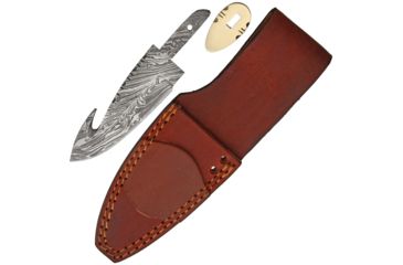 Image of Knifemaking Damascus Guthook With Sheath Fixed Blade Knife, 4in, Damascus Steel, Standard Edge BLSODMB2