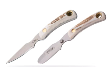 Image of Knives of Alaska Muskrat/Cub Bear Combo Fixed Blade Knives, 2.25in/2.75in, Magnacut Stainless Steel, Round Tip/Caping Blade, Stag, White/Brown, 00107FG
