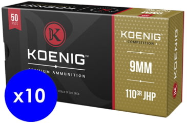 Image of Koenig Competition Match , 9mm Luger, 110 grain, Jacketed Hollow Point, Brass, Centerfire Pistol Ammo, 500 Rounds