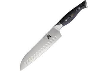 Image of Komoran Santoku Knife, 7.5 Damascus steel blade, Black and white micarta handle, KO030 HO100
