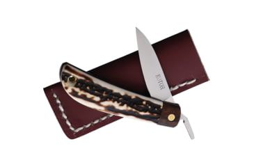 Image of Kotoh Knives 2.25in Stag D2 Folding Knife, 4in Closed, 2.25in Satin D2 Tool Steel Blade, Stag Handle, Leather Sheath, KOTOH422514