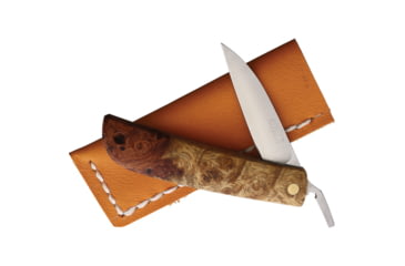 Image of Kotoh Knives VG-10 Burl Folding Knife, 4in Closed, 2.25in Satin VG-10 Stainless Blade, Burl Wood Handle, Leather Sheath, KOTOH12058