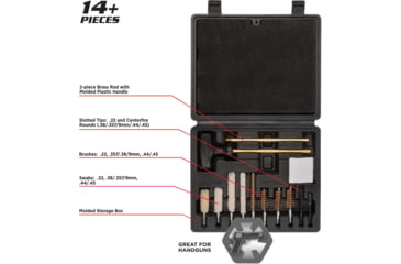 Image of Krome Compact Handgun Cleaning Kit, .22/.38/9mm/.357/.44/.45 Caliber, 14-Pieces, Black, 6.5 in x 7.75 in, 70607