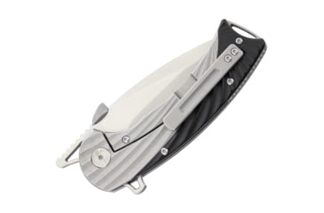 Image of Krudo Discipline Framelock Folding Knife, 3.25in Satin 9Cr18Mov SS Drop Point, Sculpted SS Handle, Thumb Lug, Black G10 Handle Scales, Ceramic Ball Bearing Washers And Ball Detent, KDSC721