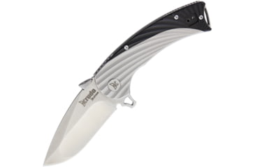 Image of Krudo Discipline Framelock Folding Knife, 3.25in Satin 9Cr18Mov SS Drop Point, Sculpted SS Handle, Thumb Lug, Black G10 Handle Scales, Ceramic Ball Bearing Washers And Ball Detent, KDSC721
