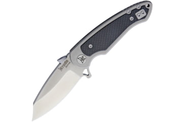 Image of Krudo Vice BA Framelock Folding Knife, 3.75in Satin S35Vn SS Blade, Gray SS Handle With Carbon Fiber Inlay, Thumb Disk, Pocket Clip, KVBA242