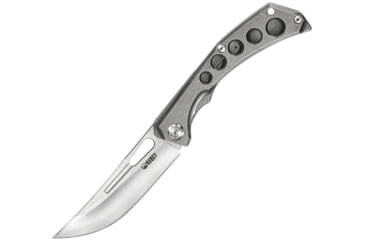 Image of Kubey Framelock Gray Folding Knife, 3.5 satin finish AUS-10A stainless blade, Gray tumbled finish titanium handle, KU170C