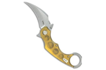 Image of Kubey Knives Kubey Knives Rogue Liner Lock Karambit Knife Ultem 2.9" Stonewash, Yellow, 14C28N, adult, BHQ-208722