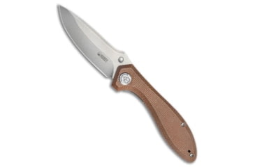 Image of Kubey Ruckus Folding Knife, 3.31in, AUS 10A, Drop Point Blade, Micarta, Tan Handle, Tan/Dark Gray, 8.03 inch, BHQ-221826