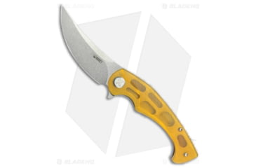 Image of Kubey Scimitar Folding Knife, 3.50in, AUS-10, Trailing Point Blade, Ultem Yellow Handle, Gray/Yellow, 8.00in, BHQ-194537