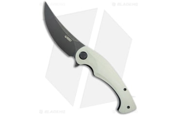 Image of Kubey Scimitar Folding Knife, 3.50in, Sandvik 14C28N, Trailing Point Blade, G10 White Handle, Black/White, 8.00in, BHQ-194540