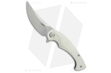 Image of Kubey Scimitar Folding Knife, 3.50in, Sandvik 14C28N, Trailing Point Blade, G10 White Handle, Gray/White, 8.00in, BHQ-194539