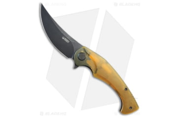 Image of Kubey Scimitar Folding Knife, 3.50in, Sandvik 14C28N, Trailing Point Blade, Ultem Yellow Handle, Black/Yellow, 8.00in, BHQ-199556