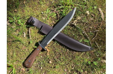 Image of Kukrax Kukri 180 Fixed Blade Knife, 15.75in Overall, 11.5in Black Traction Coated 1075HC Steel Blade, Walnut Handle, Black Leather Belt Sheath, KU-1134